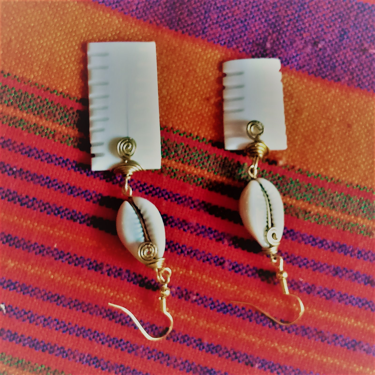 "White Shell" Geometric Drop Earrings
