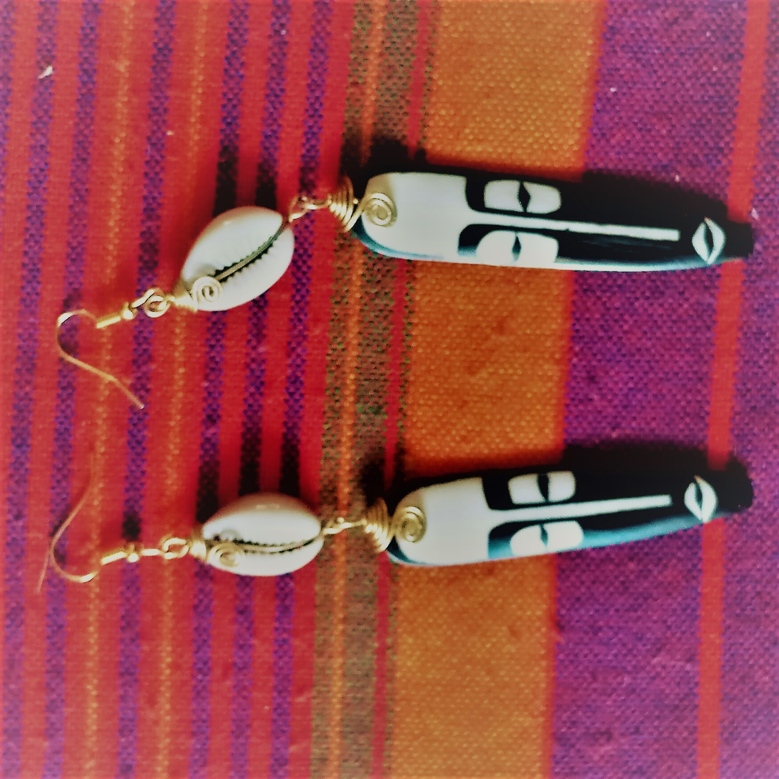 Hand-Painted Batik Bone "African Face" Drop Earrings